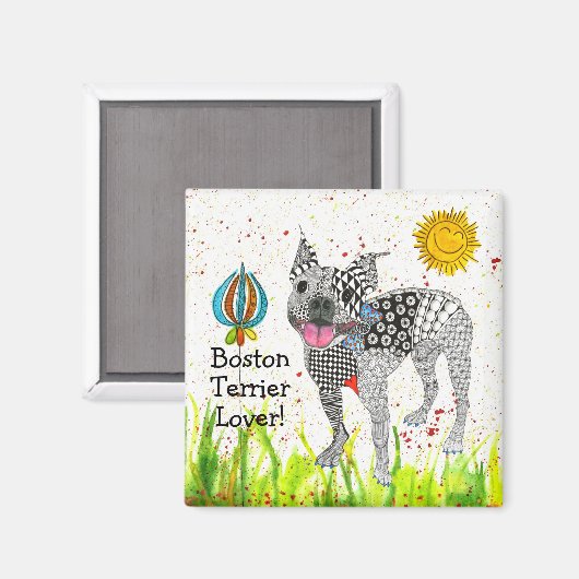 Leuke en kleurrijke Boston Terrier Magnet 2" (Voorkant / Achterkant)