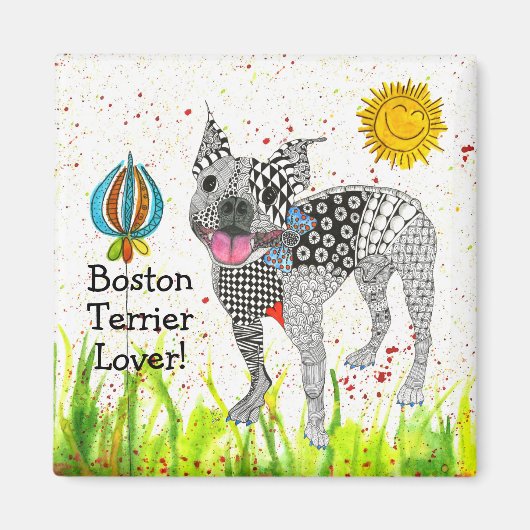 Leuke en kleurrijke Boston Terrier Magnet 2" (Voorkant)