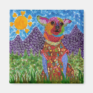 Leuke en Kleurrijke Chihuahua Magneet 2 "