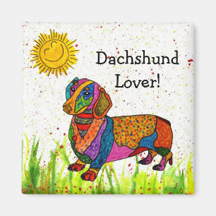 Leuke en kleurrijke Dachshund Magnet 2"