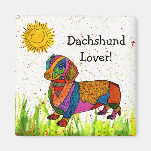 Leuke en kleurrijke Dachshund Magnet 2" (Voorkant)