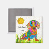 Leuke en kleurrijke Dachshund Magnet 2" (Voorkant / Achterkant)