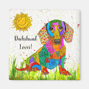 Leuke en kleurrijke Dachshund Magnet 2"