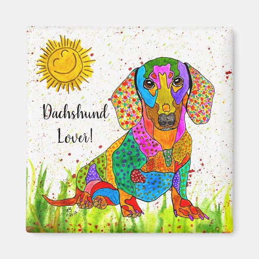 Leuke en kleurrijke Dachshund Magnet 2" (Voorkant)