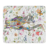 Leuke en kleurrijke Floral Cat Snijplank (Voorkant)