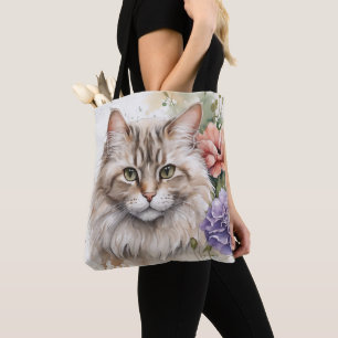 Leuke en kleurrijke Floral Cat Tote Bag