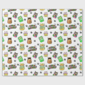 Leuke en kleurrijke Happy Birthday Cats Cadeaupapier (Vlak)