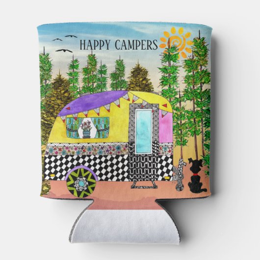 Leuke en kleurrijke Happy Camper Blikjeskoeler (Achterkant)