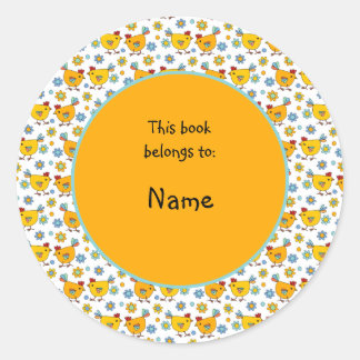 Leuke en kleurrijke kip en bloem ronde sticker