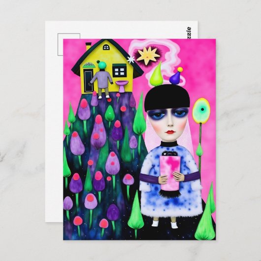 Leuke en kleurrijke Mixed Media Collage Briefkaart (Voorkant / Achterkant)