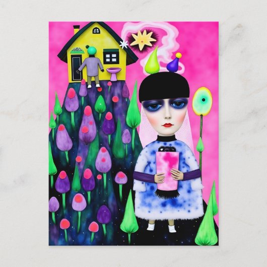 Leuke en kleurrijke Mixed Media Collage Briefkaart (Voorkant)