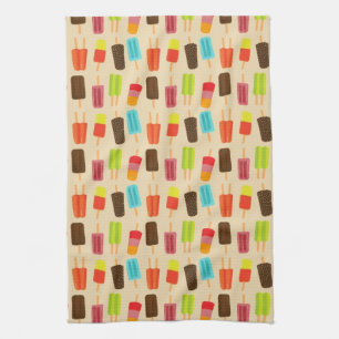 Leuke en kleurrijke Popsicles Retro Patroon Theedoek