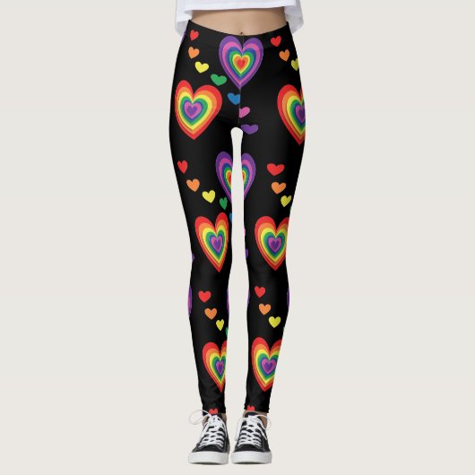 Leuke en kleurrijke Rainbow Hearts Leggings (Voorkant)