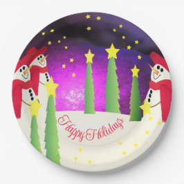 Leuke en kleurrijke sneeuwman papieren bordje