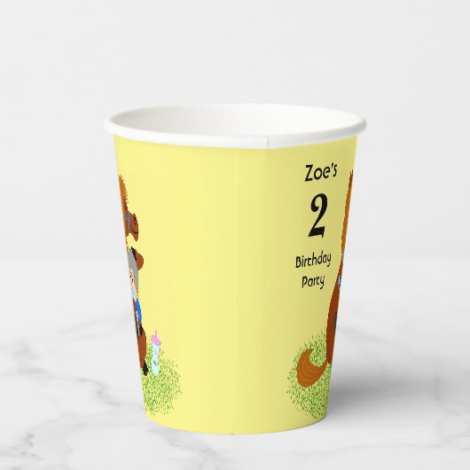 Leuke en leuke pony met baby - kinderverjaardagsfe papieren bekers (Rechts)