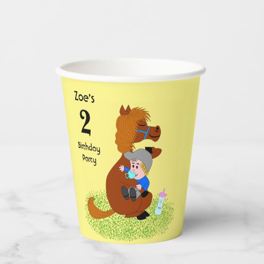 Leuke en leuke pony met baby - kinderverjaardagsfe papieren bekers (Voorkant)