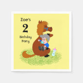 Leuke en leuke pony met baby - kinderverjaardagsfe servet (Voorkant)