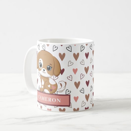 Leuke en lieve puppy roze Canvas tas Koffiemok (Voorkant links)