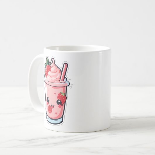 Leuke en mooie kawaii aardbeienmelk koffiemok (Voorkant links)