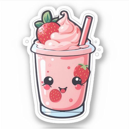 Leuke en mooie kawaii aardbeienmelk sticker (Voorkant)