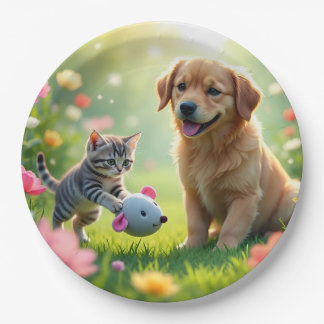 Leuke en mooie ontwerp kat en hond op papieren bordje