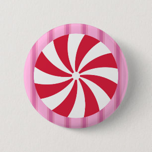 Leuke en mooie roze kerst pepermunt snoepgoed ronde button 5,7 cm