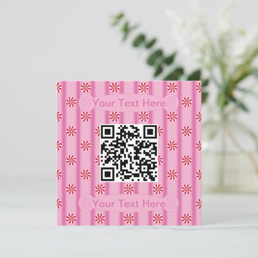 Leuke en mooie roze pepermunt QR-code Kaart (Staand voorkant)
