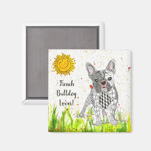 Leuke en Schattige Franse Bulldog Magnet 2" (Voorkant / Achterkant)