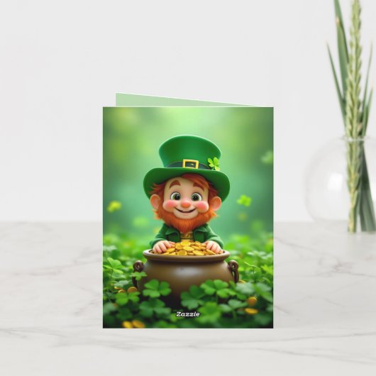 Leuke en schattige kabouter, gouden munten, shamro feestdagen kaart (Achterkant)