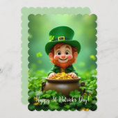 Leuke en schattige kabouter, gouden munten, shamro feestdagenkaart (Voorkant / Achterkant)