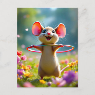 Leuke en schattige muis met hoelahoep, op maat gem briefkaart