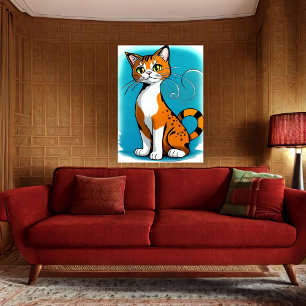 Leuke en schattige zwarte witte oranje kat AI Ar Poster