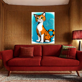 Leuke en schattige zwarte witte oranje kat | AI Ar Poster