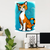 Leuke en schattige zwarte witte oranje kat | AI Ar Poster (Thuiskantoor)