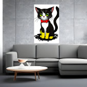 Leuke en schattige zwarte witte poes | AI Art Poster