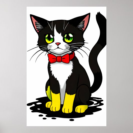 Leuke en schattige zwarte witte poes | AI Art Poster (Voorkant)