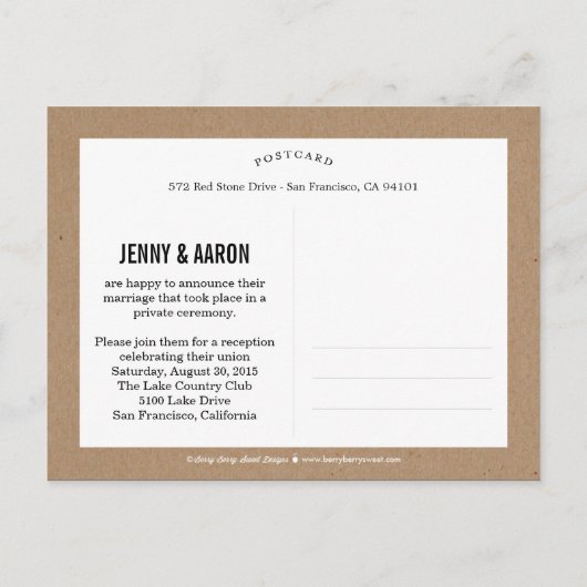 Leuke en speelse huwelijksaankondiging - Craft Aankondigingskaart (Achterkant)