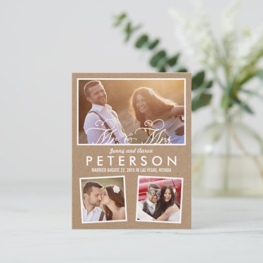 Leuke en speelse huwelijksaankondiging - Craft Aankondigingskaart (Staand voorkant)