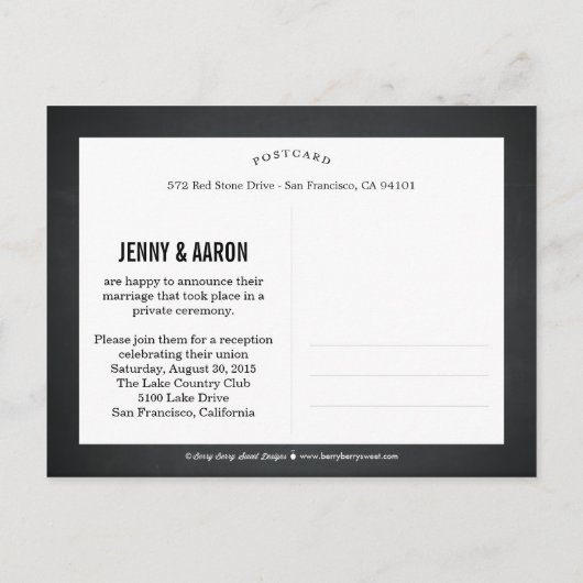 Leuke en speelse huwelijksaankondiging - schoolbor aankondigingskaart (Achterkant)