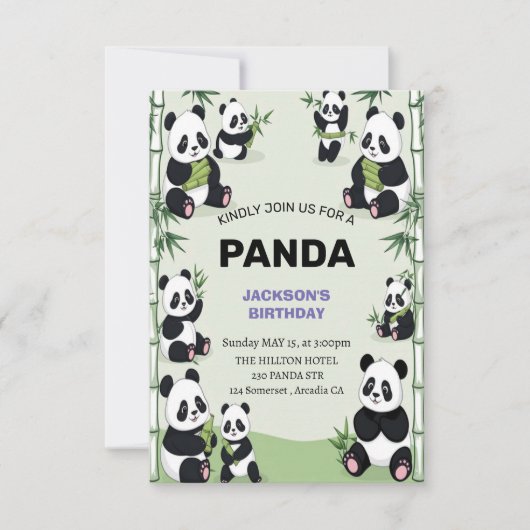 Leuke en speelse panda verjaardag kaart (Voorkant)