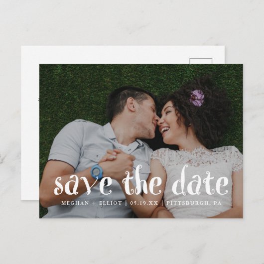 Leuke en trendy bruiloft Bewaar de datumfoto Aankondigingskaart (Voorkant / Achterkant)