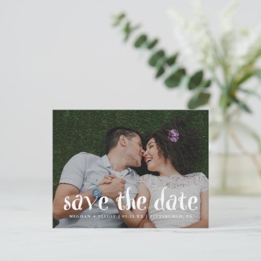 Leuke en trendy bruiloft Bewaar de datumfoto Aankondigingskaart (Staand voorkant)