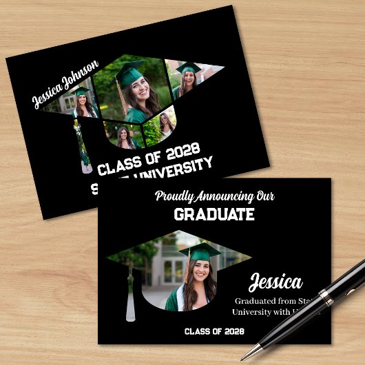 Leuke en unieke zwarte fotocollage afstuderen aankondiging