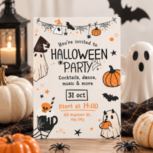 Leuke enge oranje en zwarte Halloween-feest Kaart