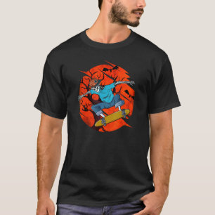 Leuke enge SK8R skelet vleermuizen en zwarte kat o T-shirt