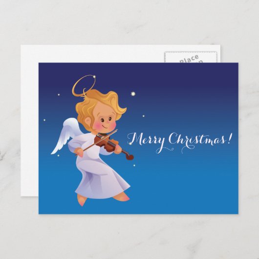 Leuke engel het spelen viool feestdagenkaart (Voorkant / Achterkant)