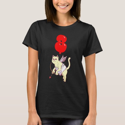 Leuke engel kat 8e verjaardag Kinder ballonfeest T-shirt (Voorkant)