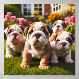 Leuke Engelse Bulldog puppies Poster