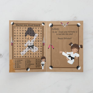 Leuke Etnische Meisjes Karate Woordzoekactie Gefel Kaart