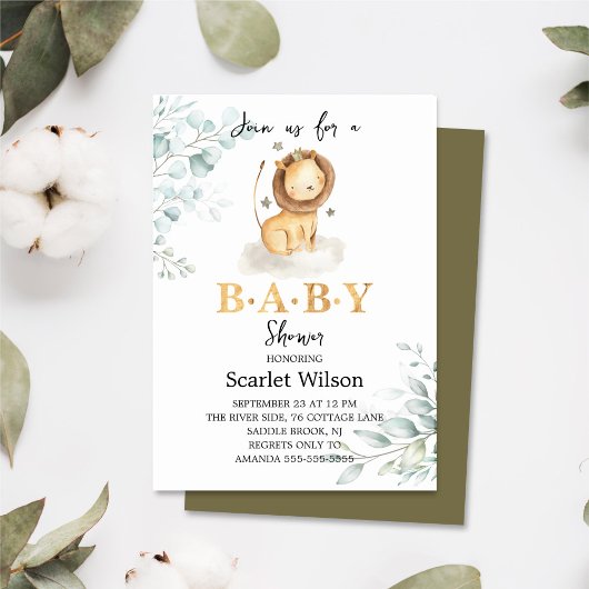 Leuke Eucalipt Lion King Baby shower Invitation Kaart
